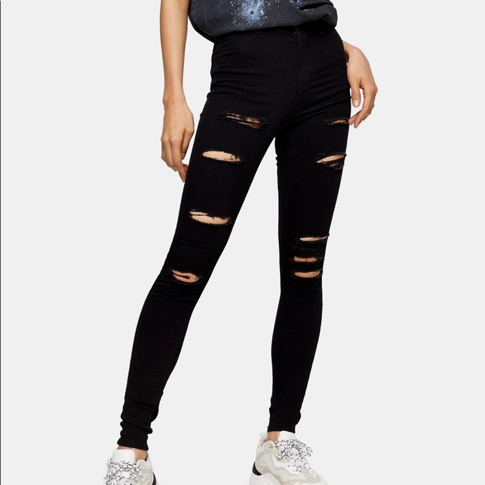 Topshop Joni High-Wasted, Distressed Black Jeans